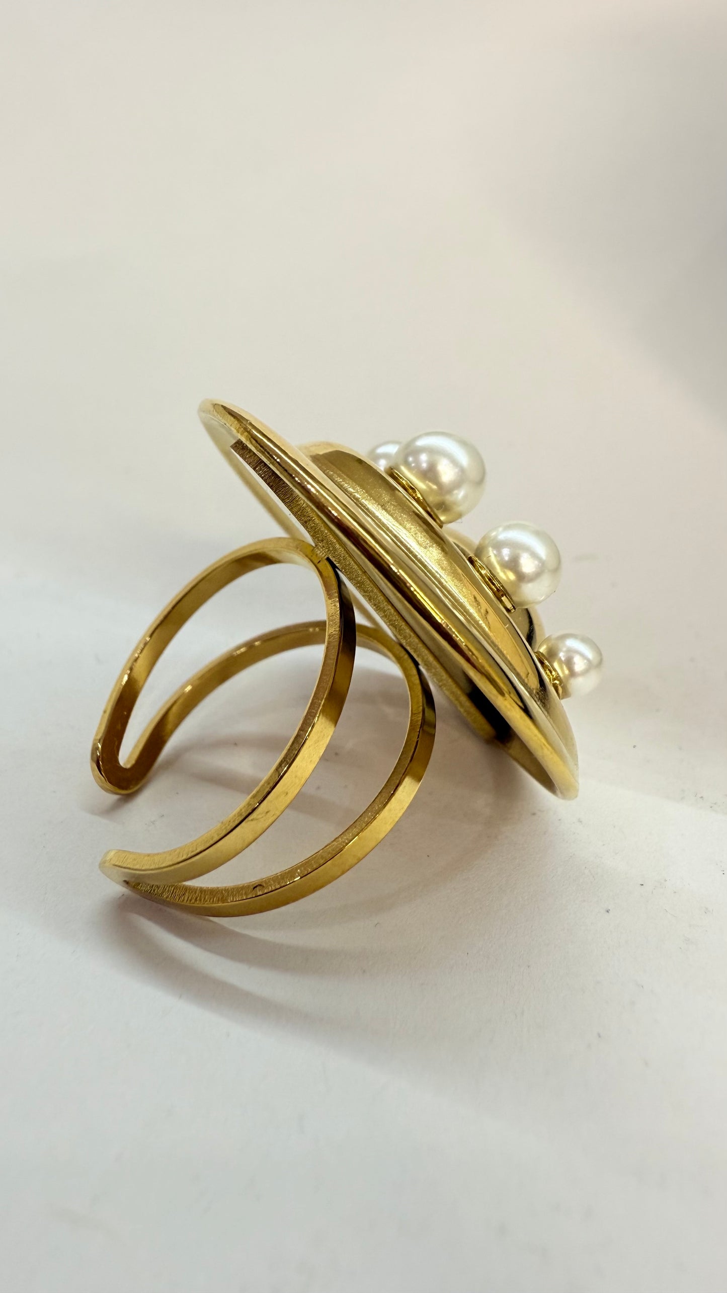 Seashell with Pearls Steel Ring- S718