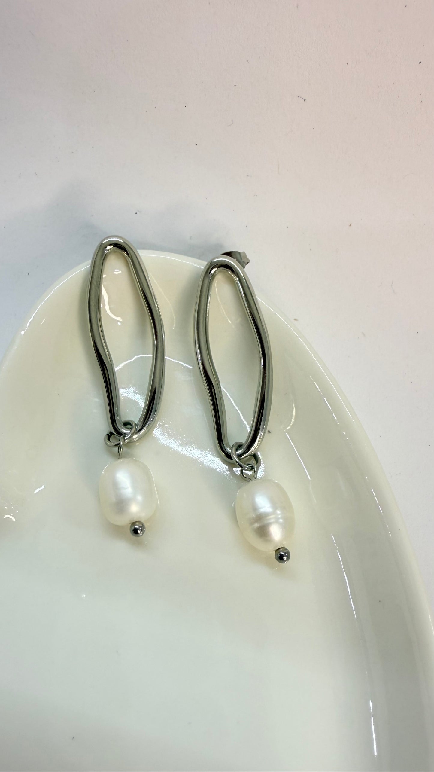 Pearls Steel Earrings- S40
