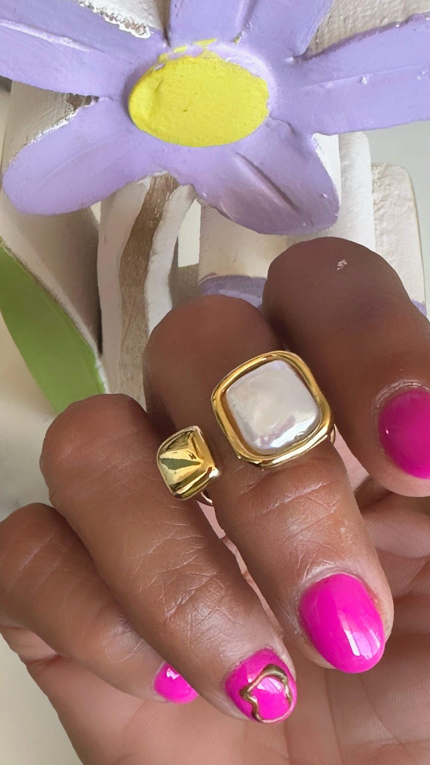 Square Pearl Steel Ring-S47