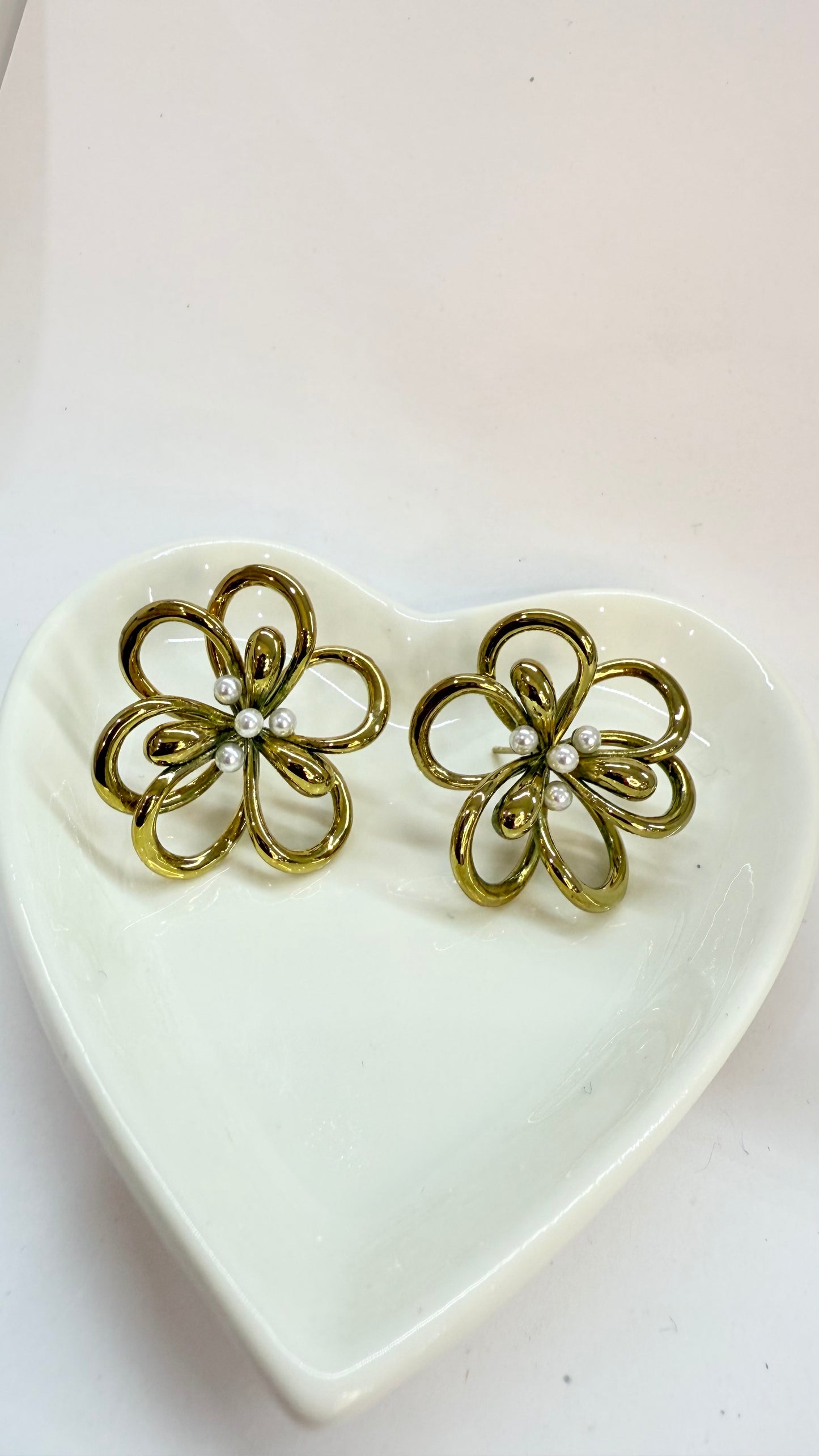 Flowers and Pearls Steel Earrings- S76