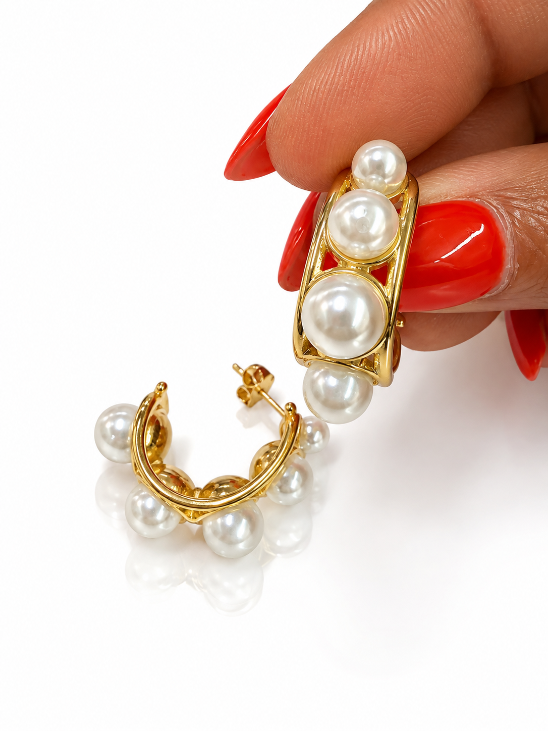 Pearls Steel Earrings- S15