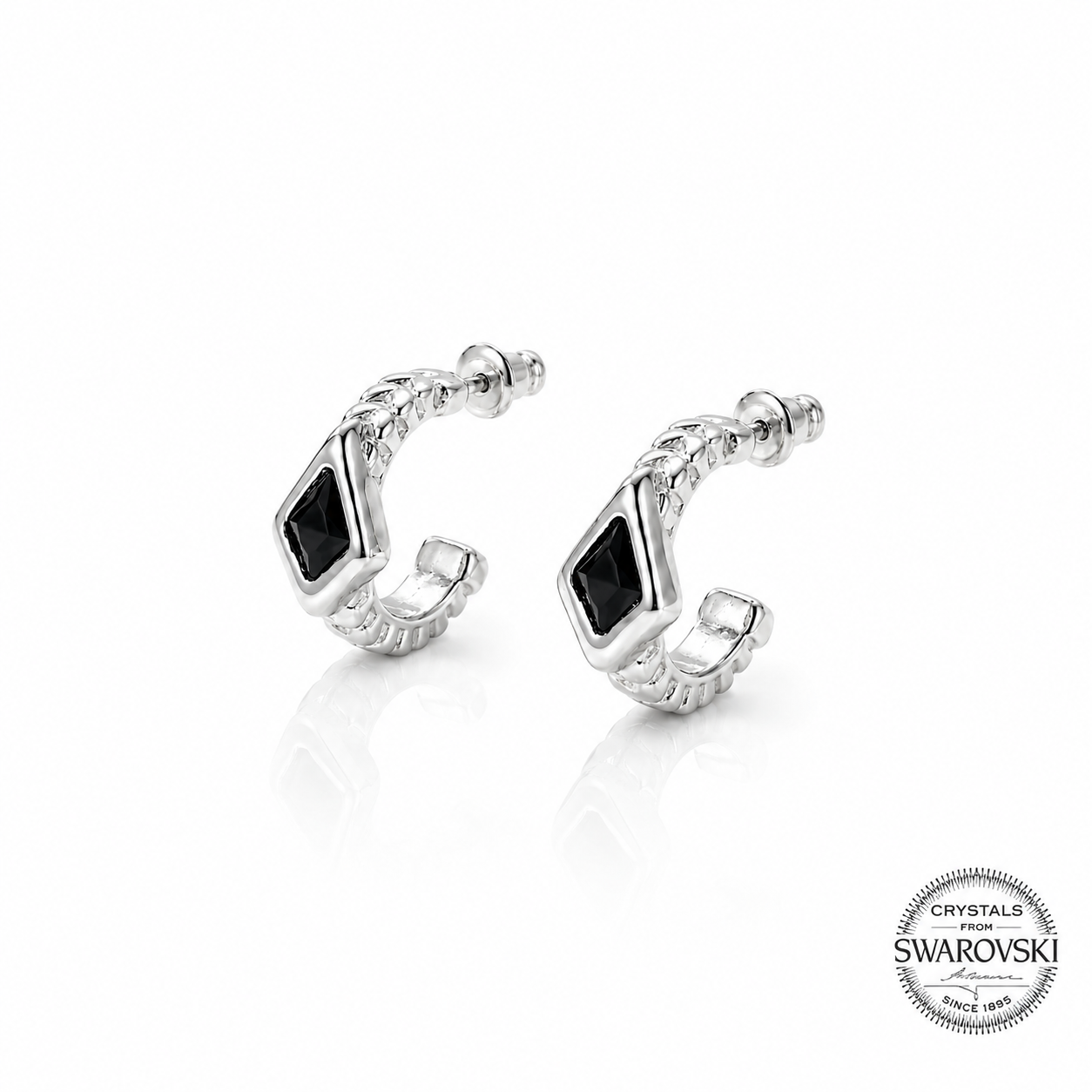 Black Swarovski Hoops Earrings- L1211