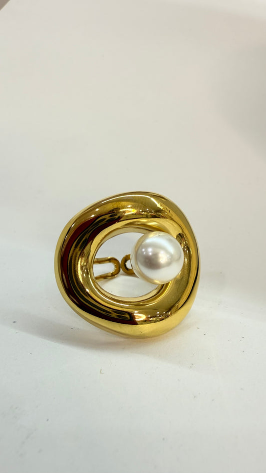 Circle and Pearl Steel Ring - S716