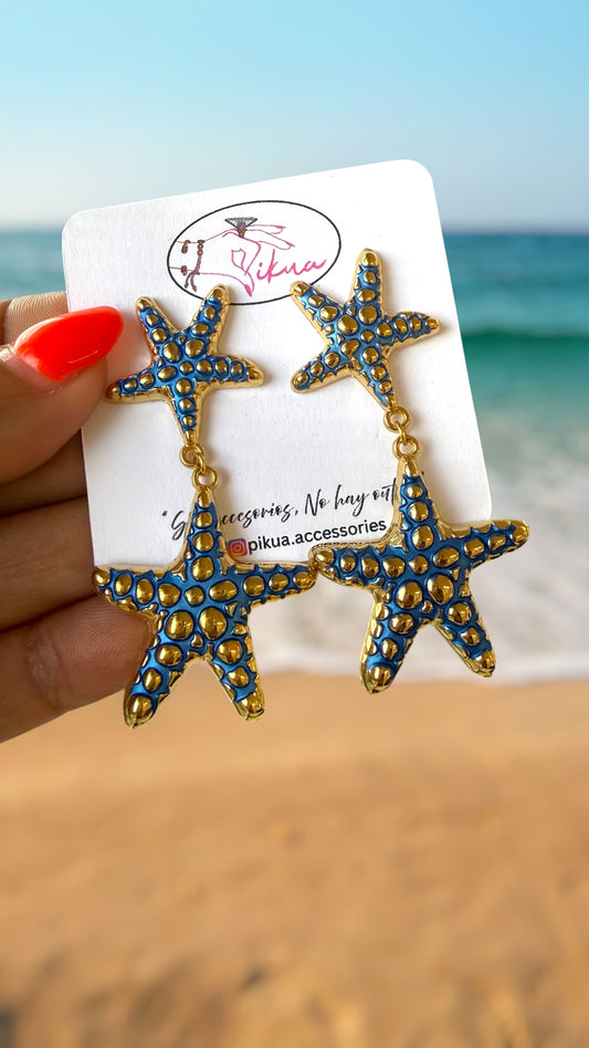 Blue Starfish Steel Earrings