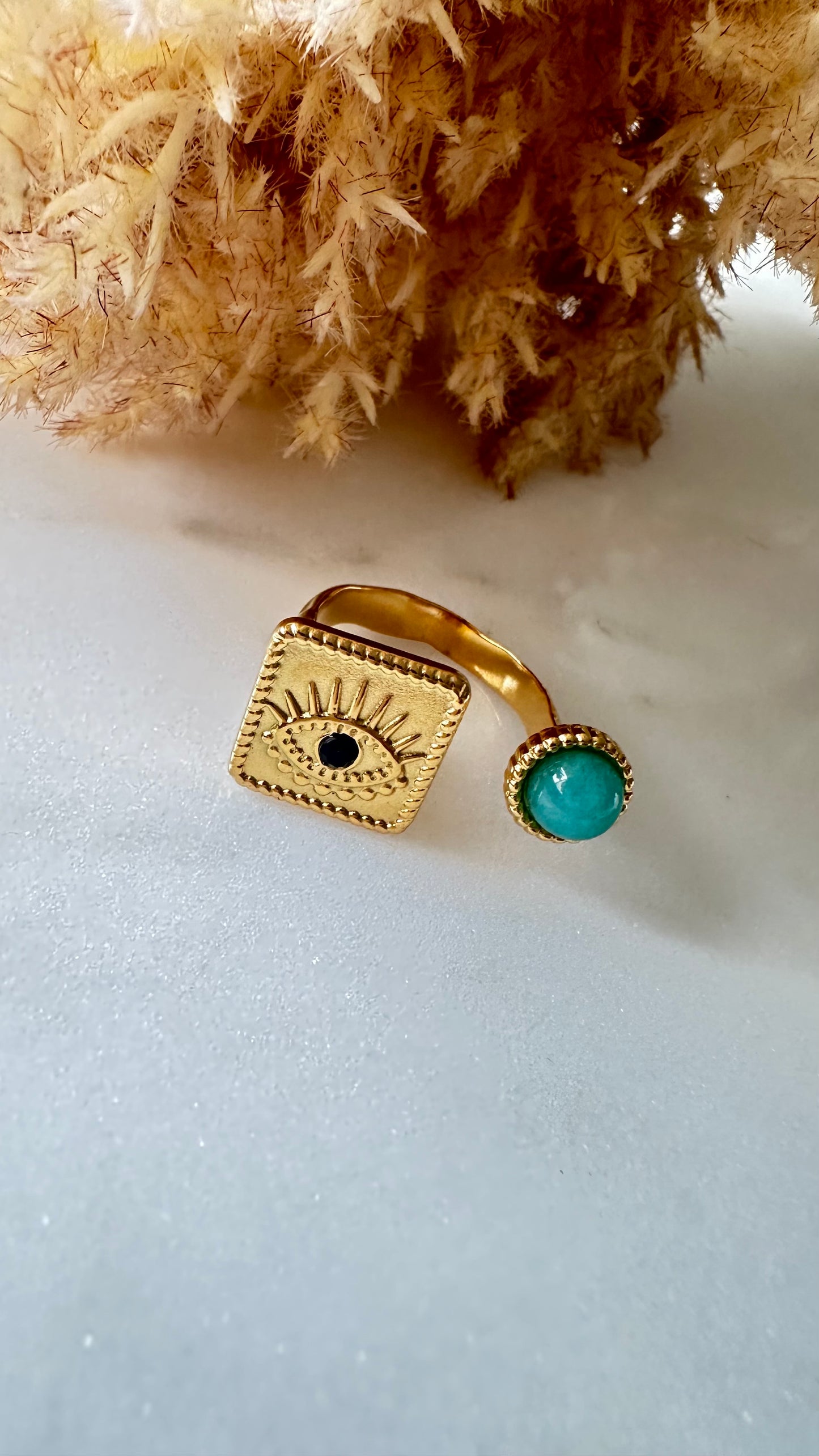 Eye and Turquoise Steel Ring- S19