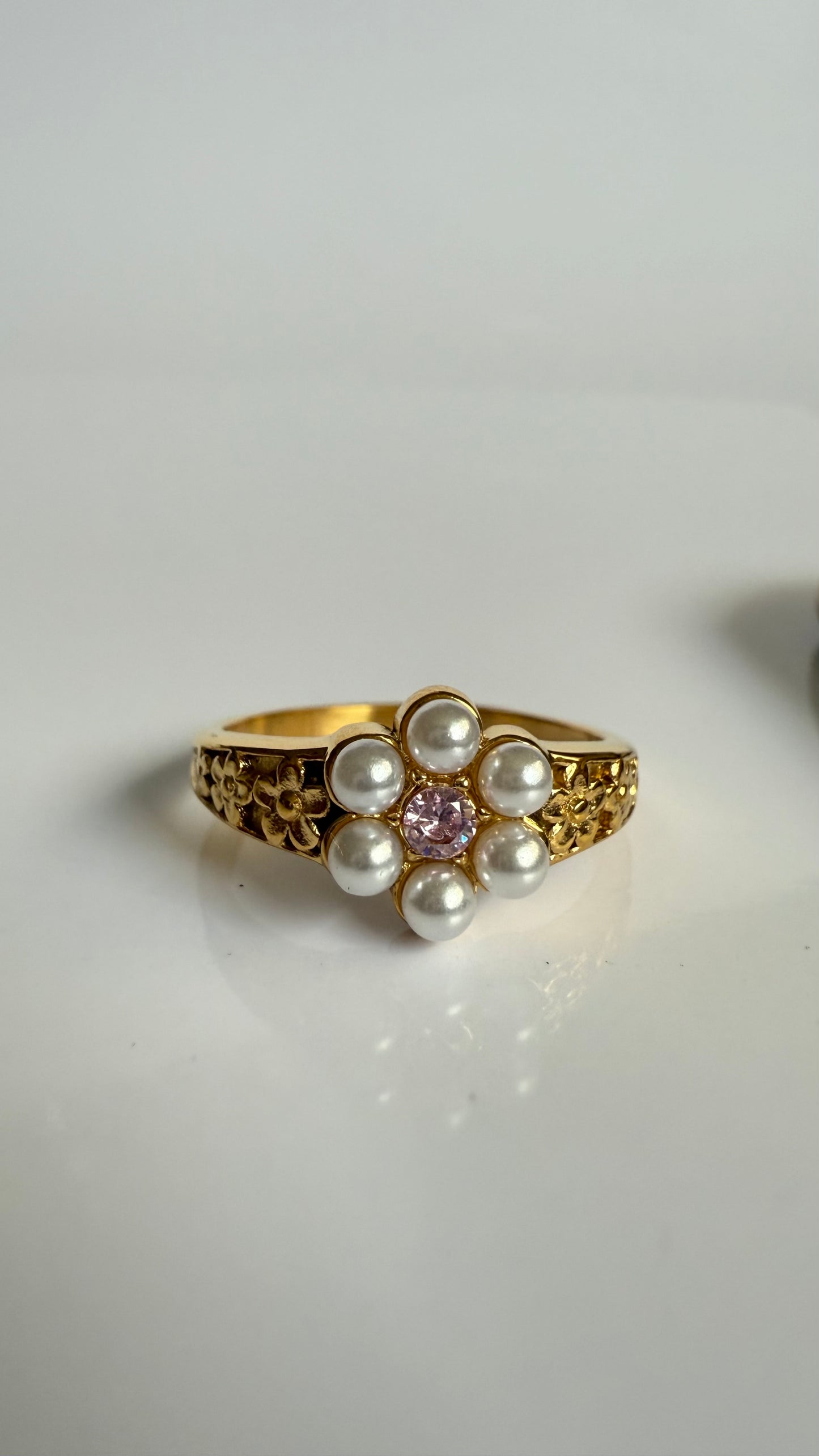 Flower Pearl Steel Ring