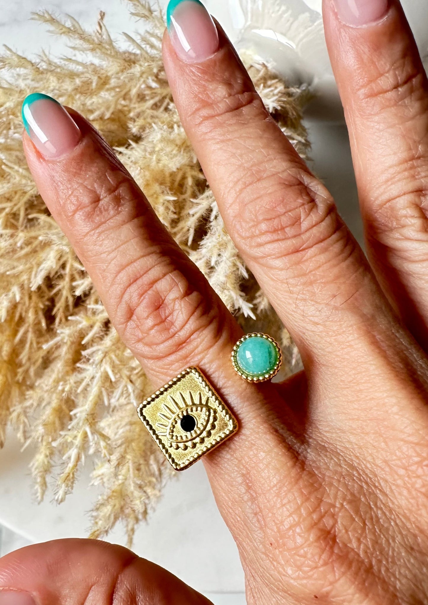 Eye and Turquoise Steel Ring- S19