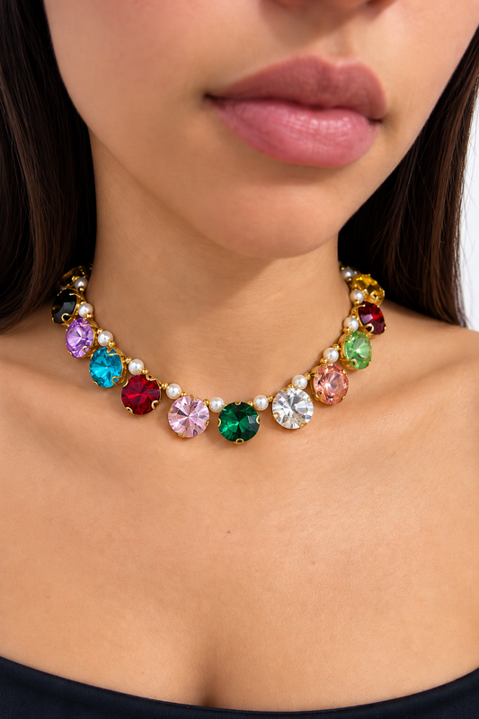 Glam Multicolors Gemstones Necklace- T2
