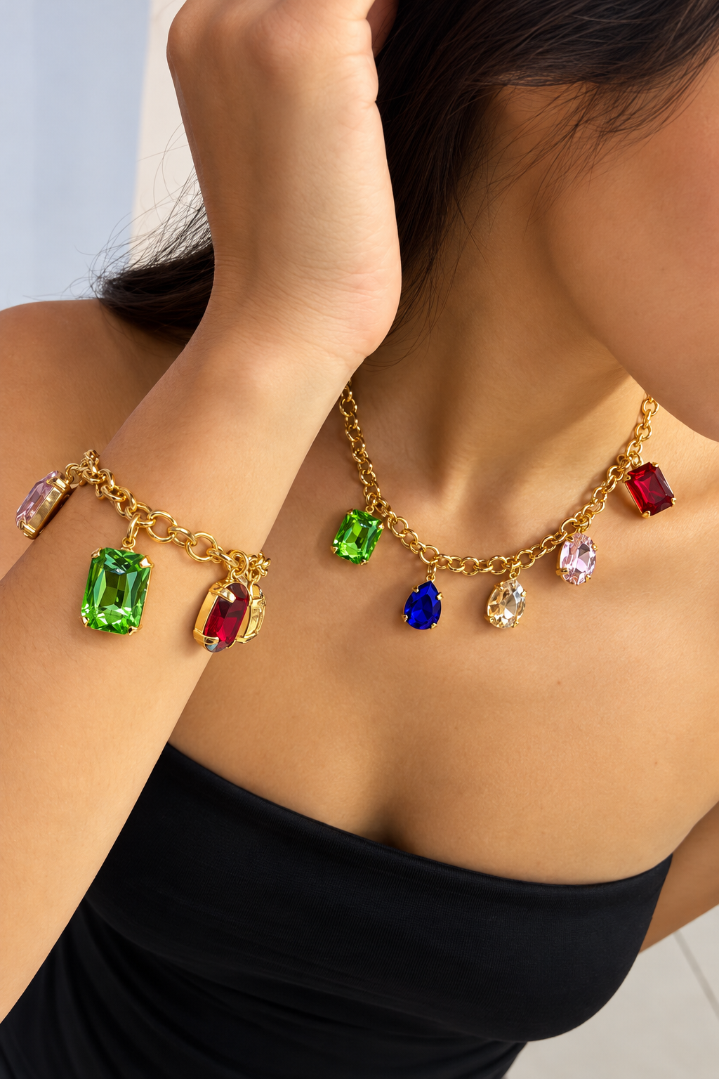 Glam Cristals Gemstones Necklace- T14