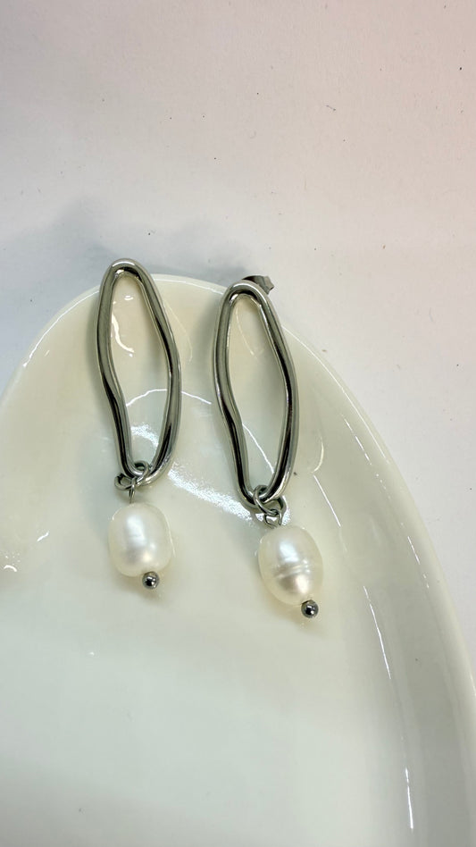 Pearls Steel Earrings- S40