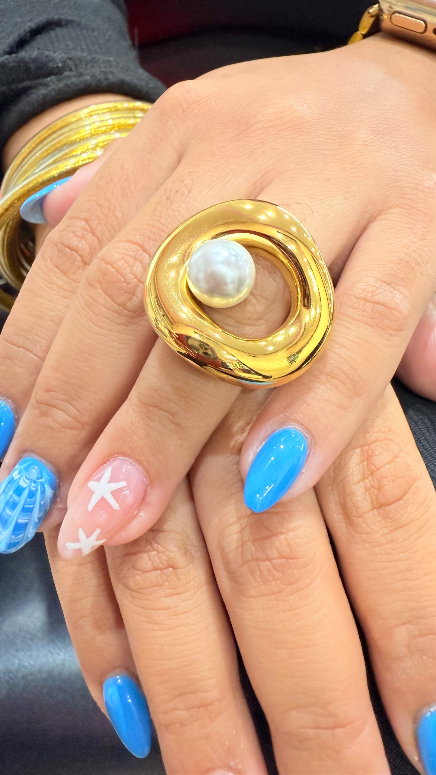 Circle and Pearl Steel Ring - S716