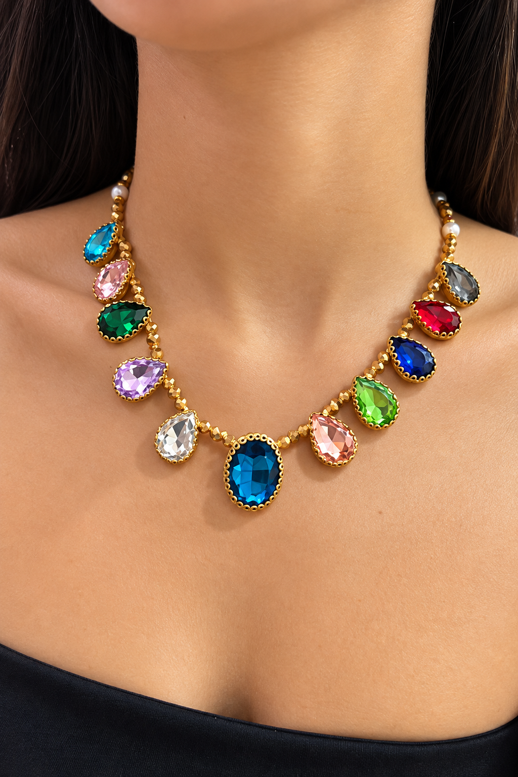 Glam Gemstones Drops Necklace- T5