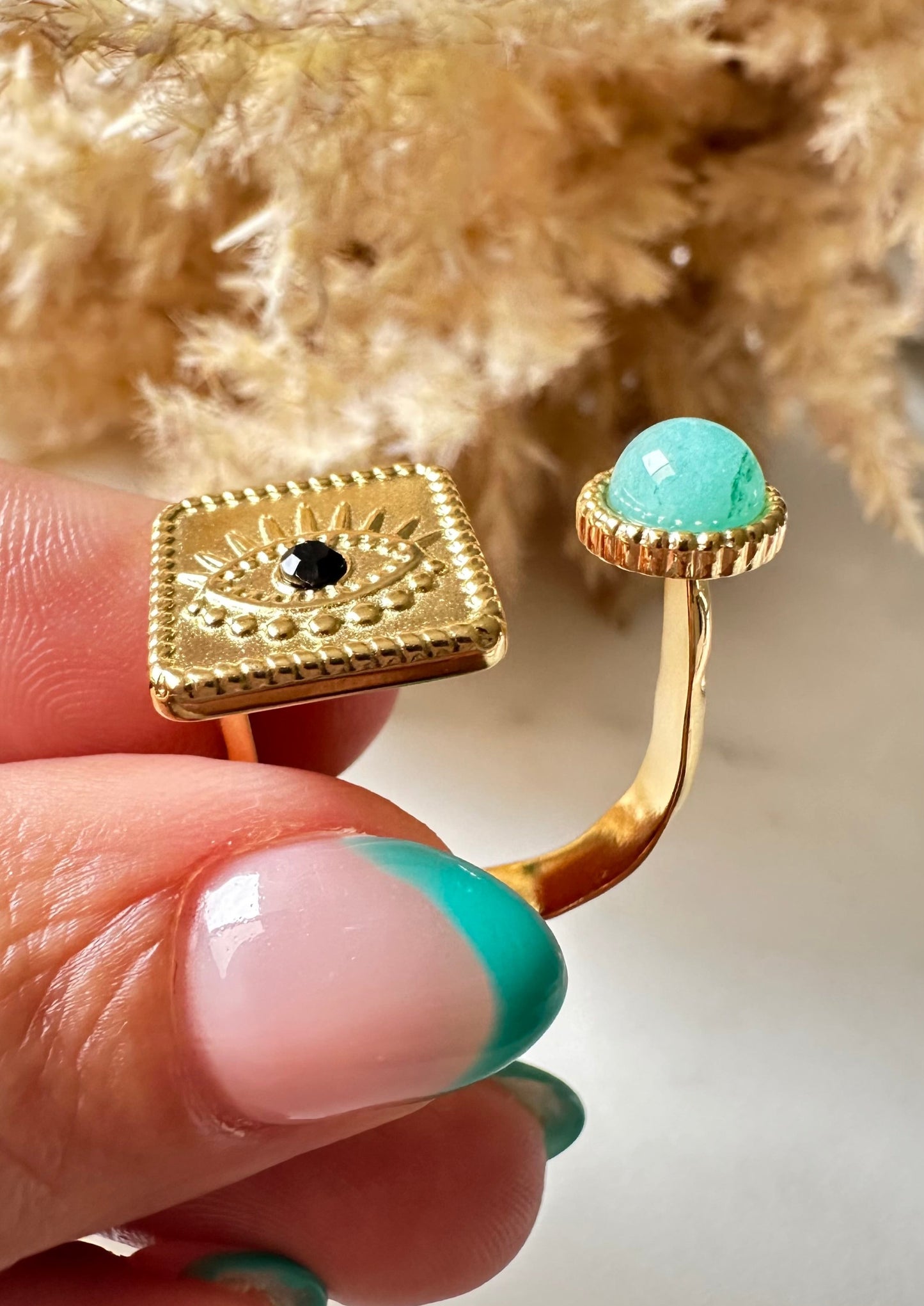 Eye and Turquoise Steel Ring- S19