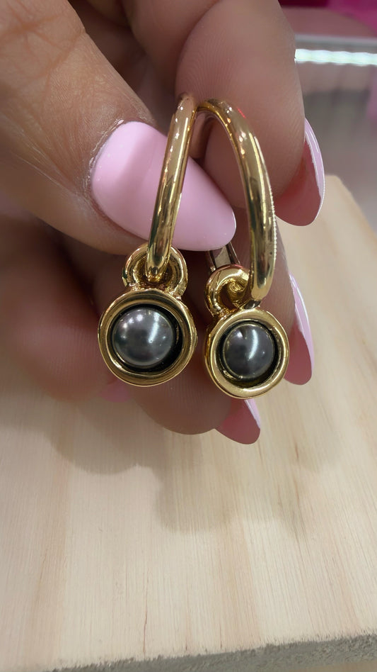 Dark Pearl Hoops- L32