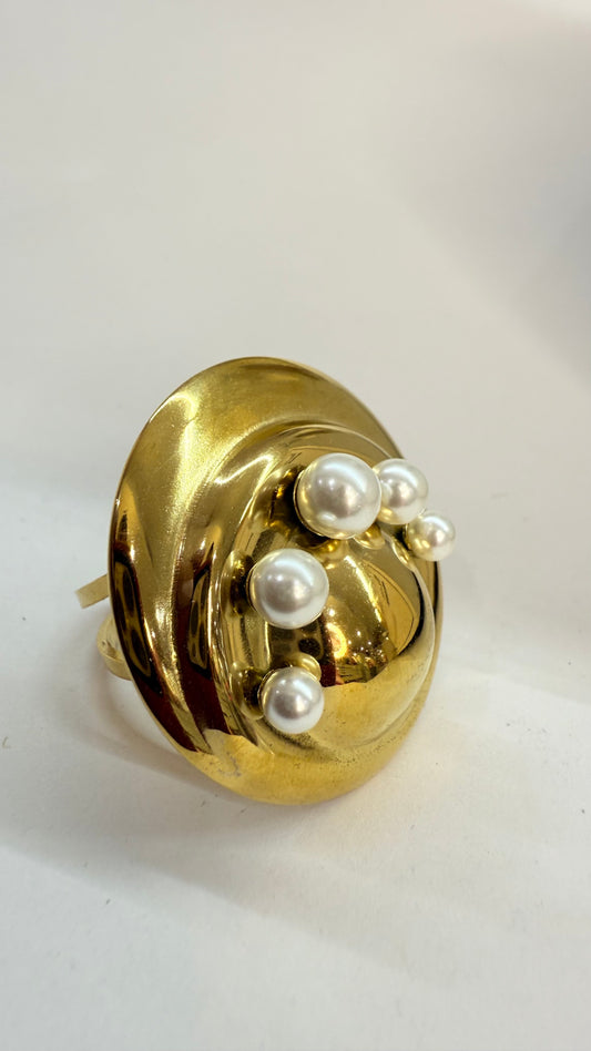 Seashell with Pearls Steel Ring- S718