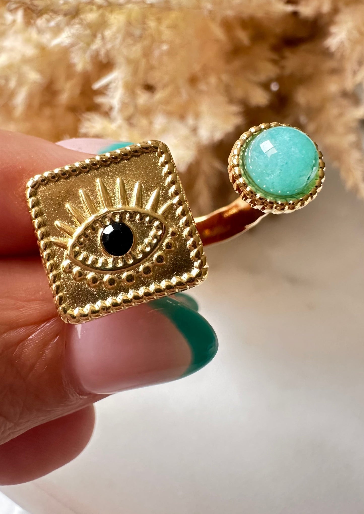 Eye and Turquoise Steel Ring- S19