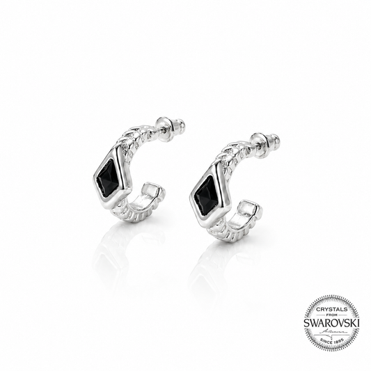 Black Swarovski Hoops Earrings- L1211