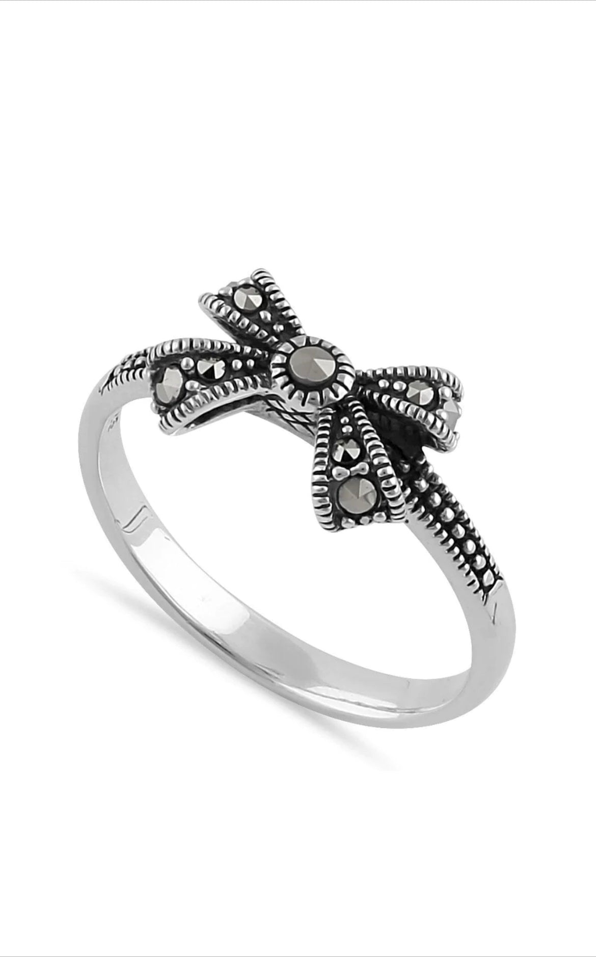Marcasite Bow 925 S. Silver Ring - Size 6